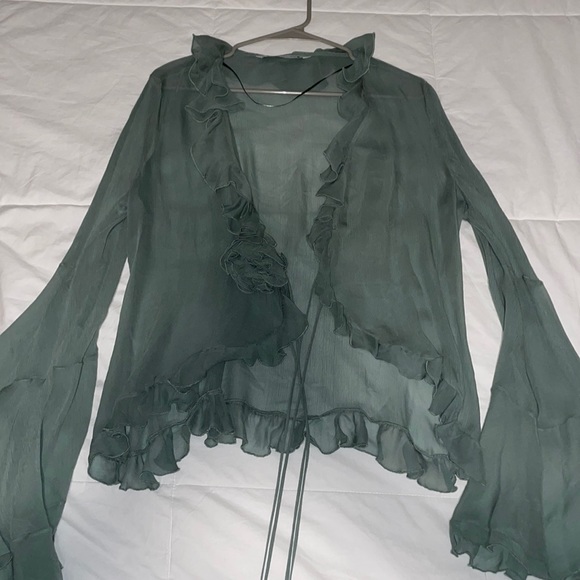 Zara semi-sheer blouse with truffles - turquoise - Picture 2 of 6